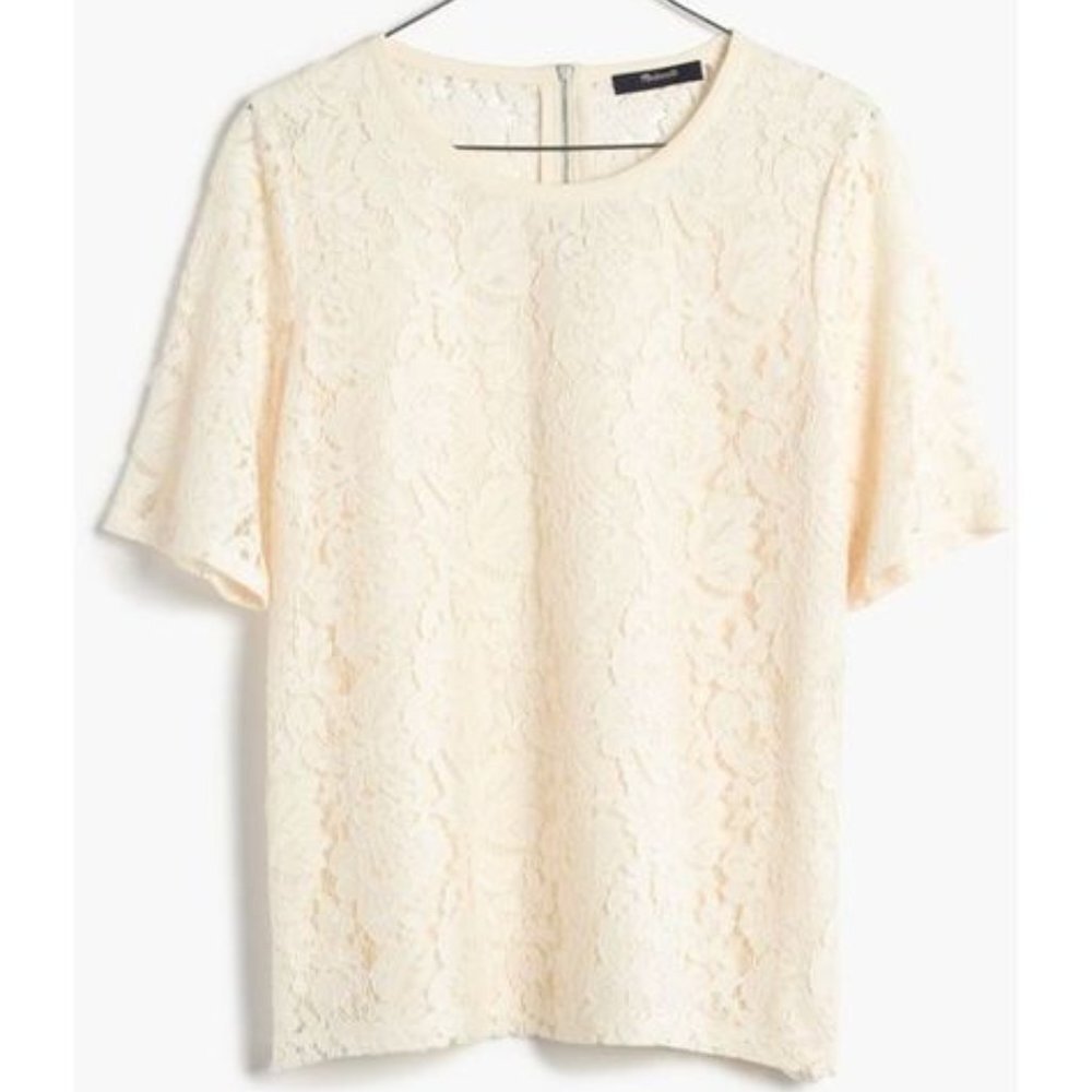 Madewell Small Ivory Floral Lace Top Short Sleeve Blouse